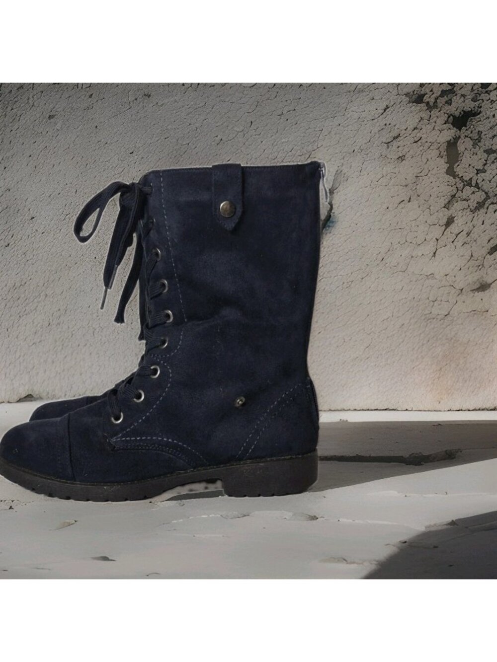 WANTED Suede Blue Lace Up Zipper Leather Boots Women's Size 8